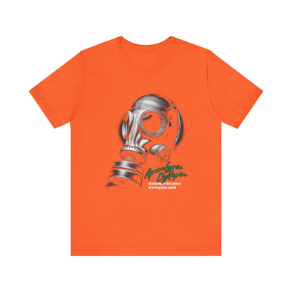 Gas mask breathing in the silence  of a forgotten T-Shirt