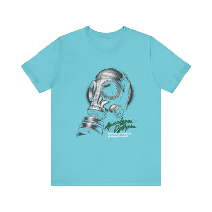 Gas mask breathing in the silence  of a forgotten T-Shirt