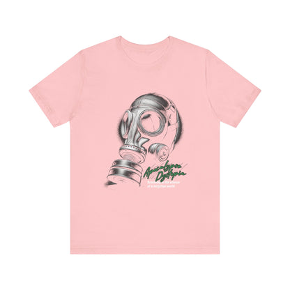 Gas mask breathing in the silence  of a forgotten T-Shirt
