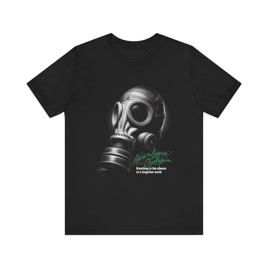 Gas mask breathing in the silence  of a forgotten T-Shirt