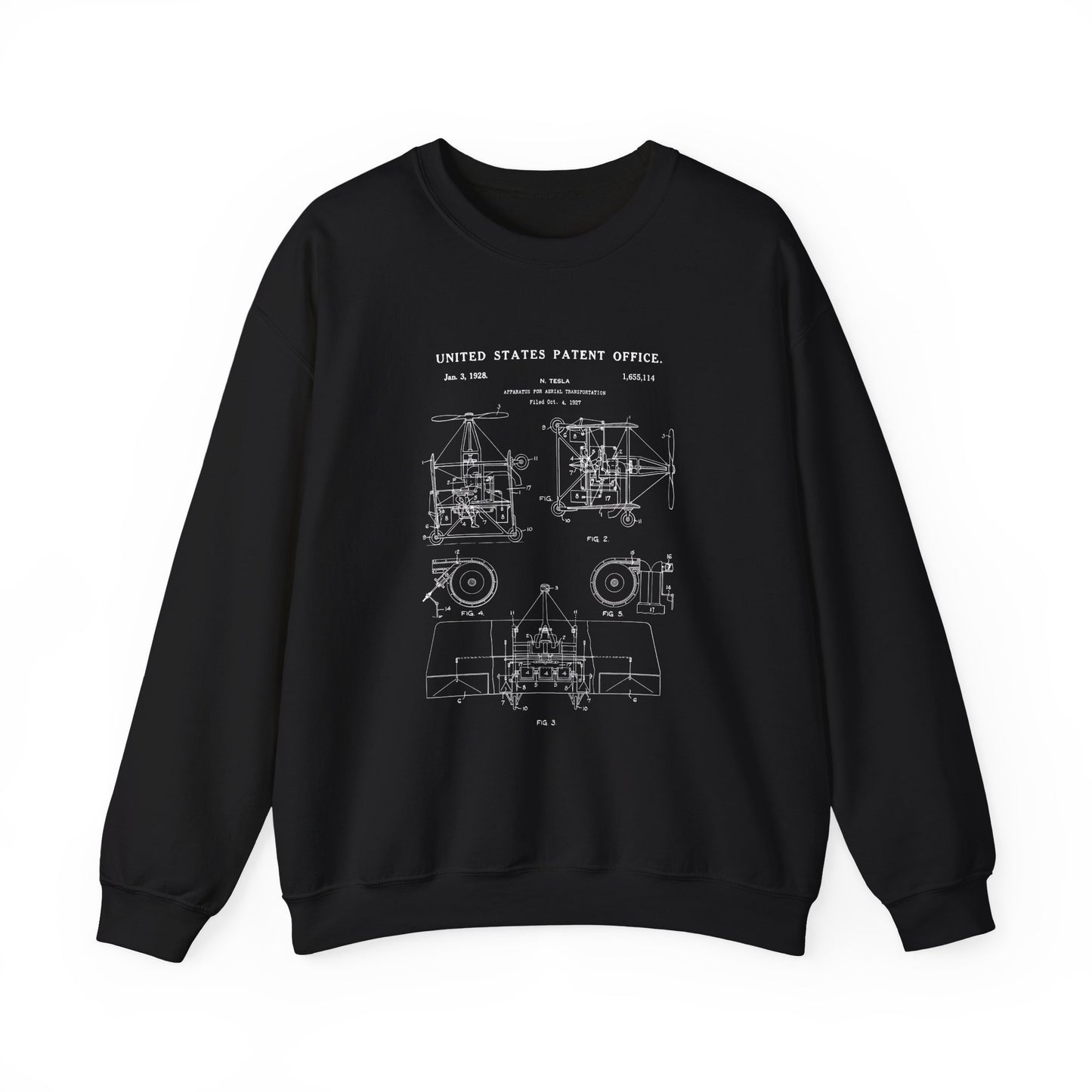 Nikola tesla Patent Aerial Transportation Sweatshirt