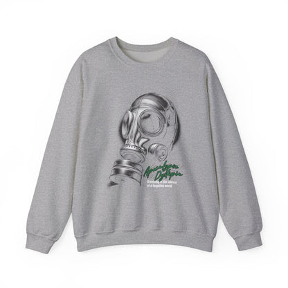 Gas mask breathing in the silence  of a forgotten Sweatshirt